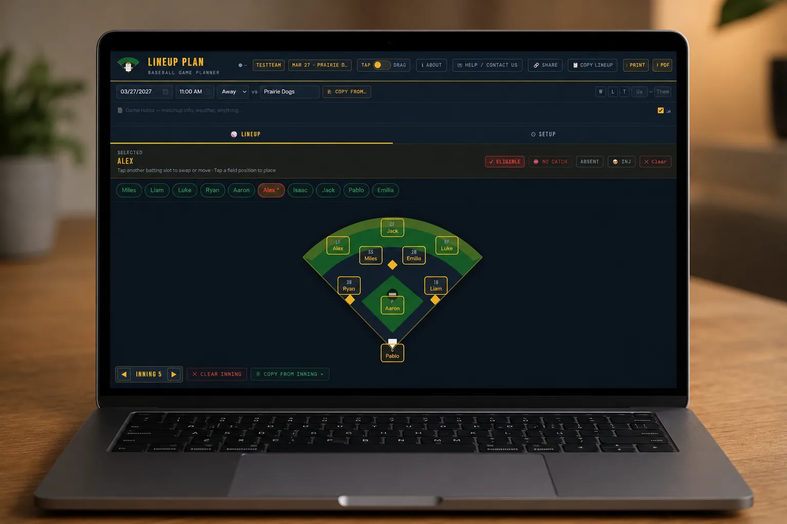 Lineup Plan on laptop