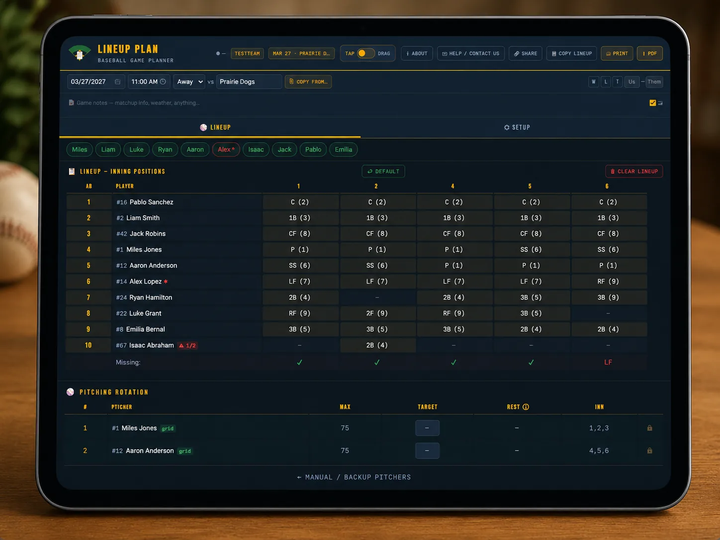 Lineup Plan on iPad